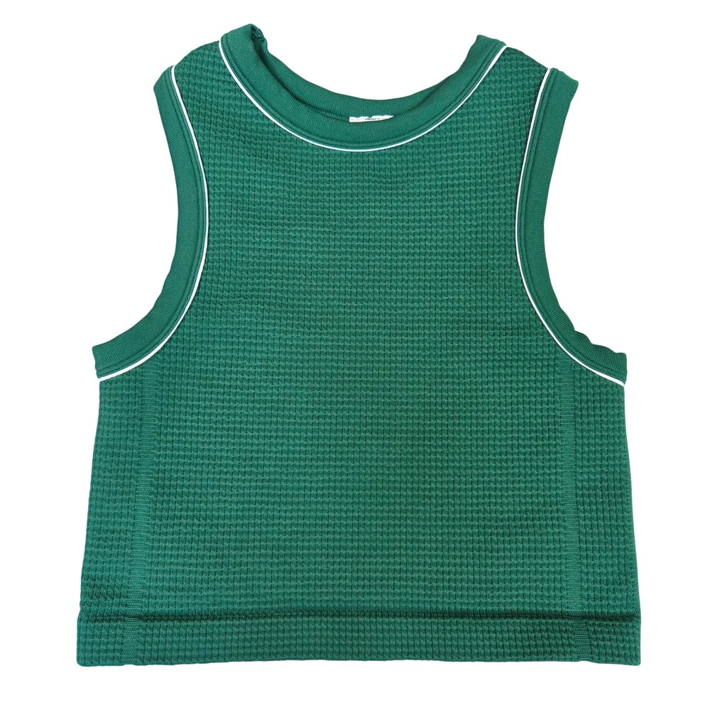 All in Motion Women Green Waffle Knit Seamless Cropped Tank Top Small Athleisure